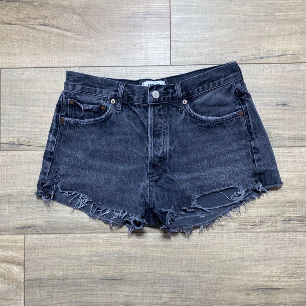 Agolde‎ Womens Parker Vintage Cut Off Shorts Raw Hem Button Fly Size 27 Black